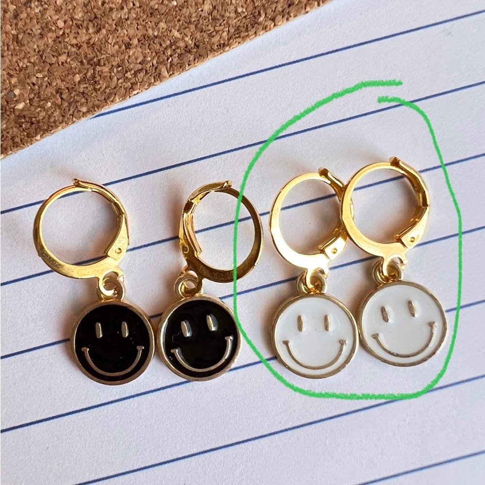 Smiley Face Earrings - White